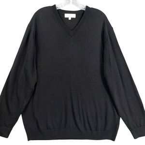 Turnbury Extra Fine Merino Wool Sweater Men’s XL Black V-Neck Classic Knit
